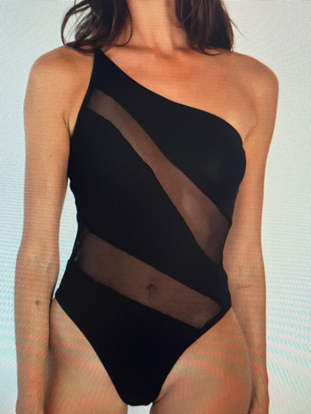 New! True Tone Swim Bea One Piece -Tan through- Black Size Small NWT